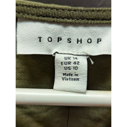 Topshop Sage Green blouse Peasant Crop Top Size 10 Ruffle Nec Puff Sleeve NEW