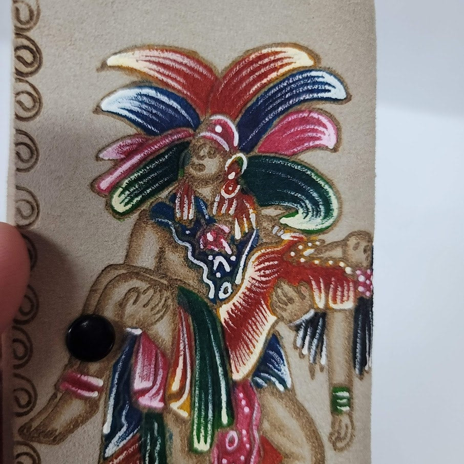 Hand tooled Suede leather wallet trifold Brown BOHO Chic Mexican Artisan warrior