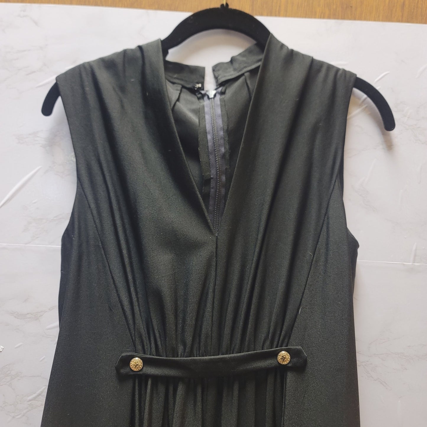 Vintage Black Sleeveless Maxi Dress Gold Button Accent Medium/Large Retro Goth