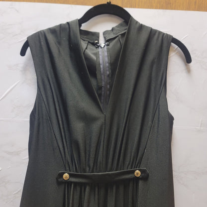 Vintage Black Sleeveless Maxi Dress Gold Button Accent Medium/Large Retro Goth