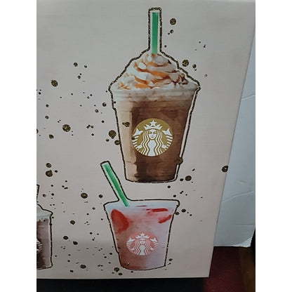 Starbucks- Coffee Addict - 14” X 14” Canvas Wall Art Pink Glitter Girly