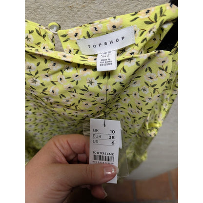 Topshop oversized Green Floral Print Drop Waist Midi Casual Maxi Dress 6 Small