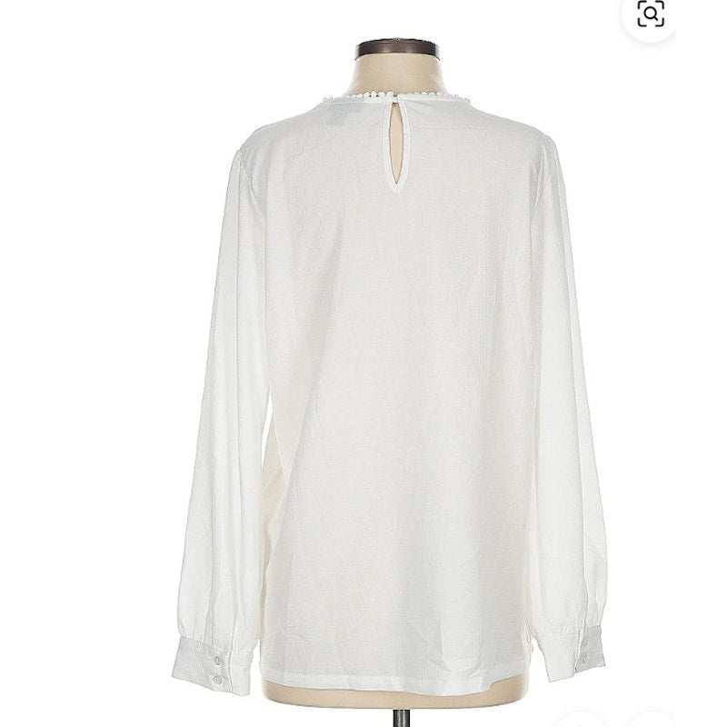 HALOGEN Lace Detail Long Sleeve Blouse Top XS extra small Ivory NWT Pullover