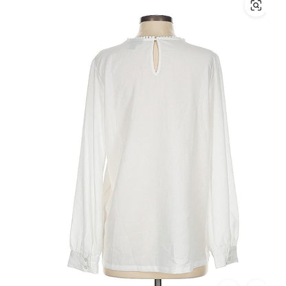 HALOGEN Lace Detail Long Sleeve Blouse Top XS extra small Ivory NWT Pullover