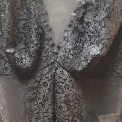 INC International Concepts Black Lace Sheer Mesh Long Sleeve Bodysuit Medium