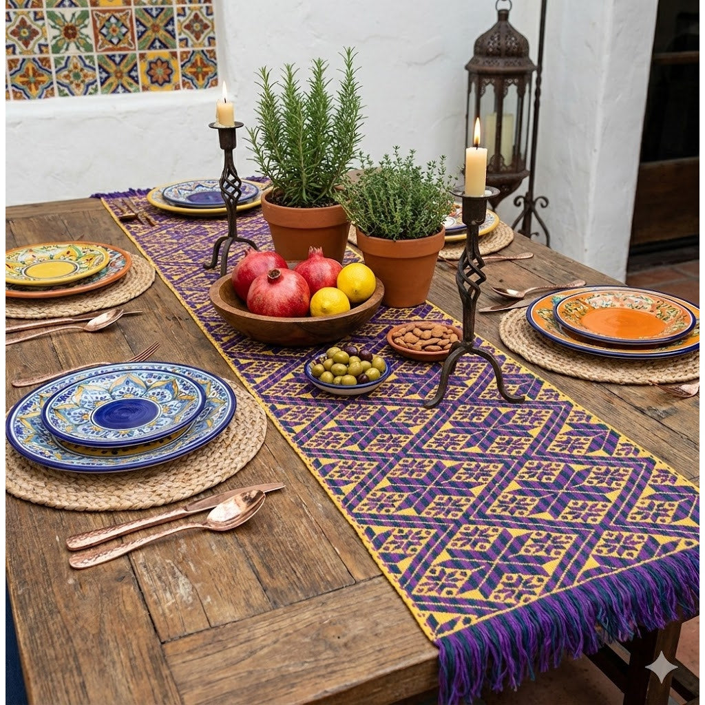 Handmade OAXACAN Table Bed Console Dresser Runner Embroidery Geometric Linens