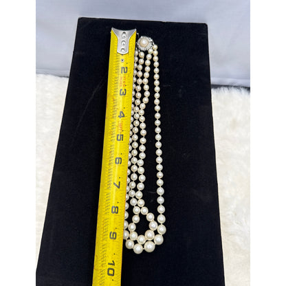 Vintage Necklace Piece Double strand faux pearls rhinestone and pearl clasp