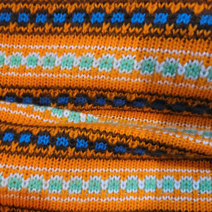 Vintage Womens Medium Knit Mini Dress Long Sleeve Orange brown Wide collar