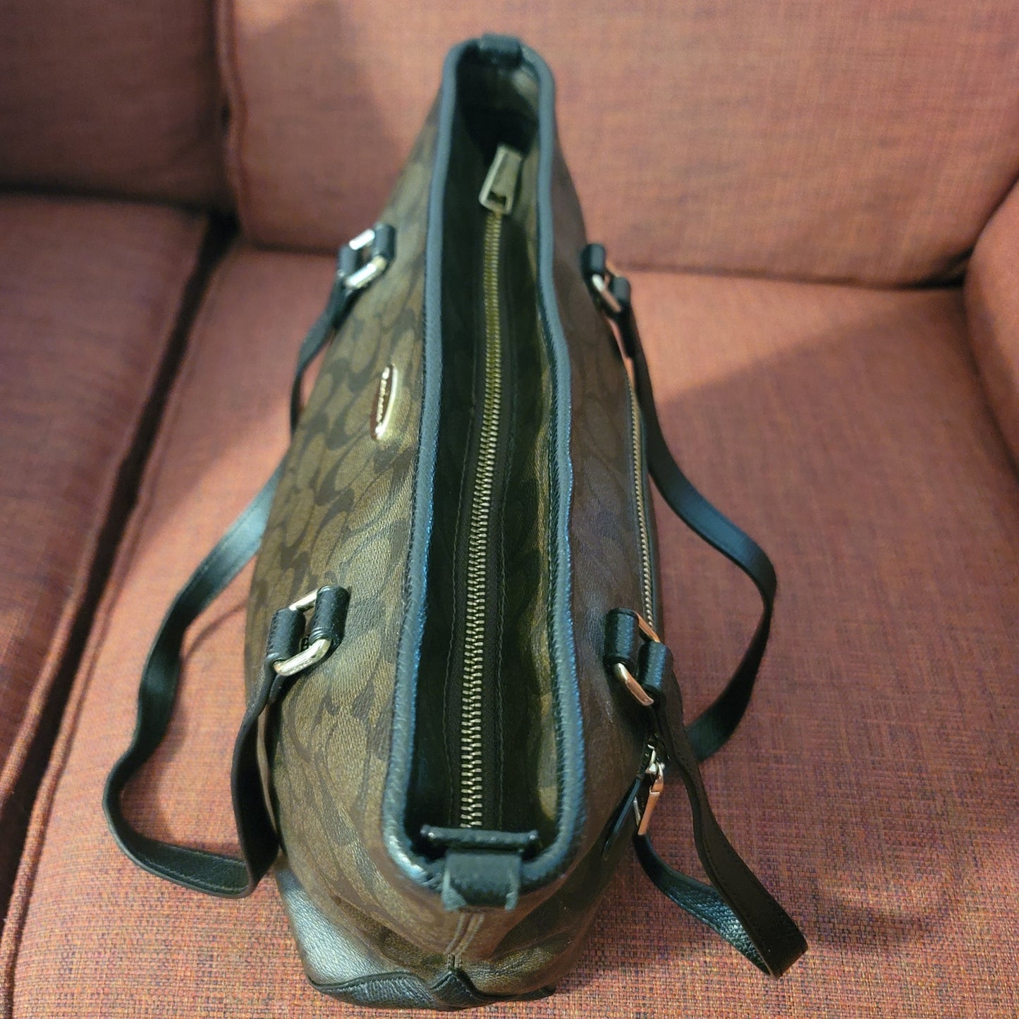 Coach Signature C Brown Gallery Coated Canvas Trim Tote Shoulder Bag Handbag