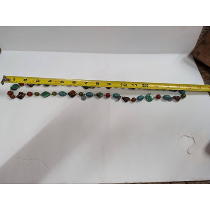 Vintage Fashion Necklace bEADED fUNKY BOHO single strand freeform brown blue
