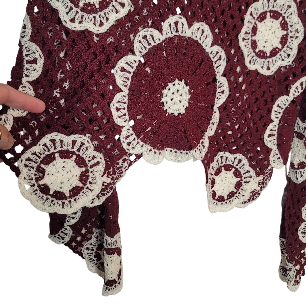 Knit Crocheted Sweater Modern Boho Size Medium NEW Two Tone Layering Bell Sleeve