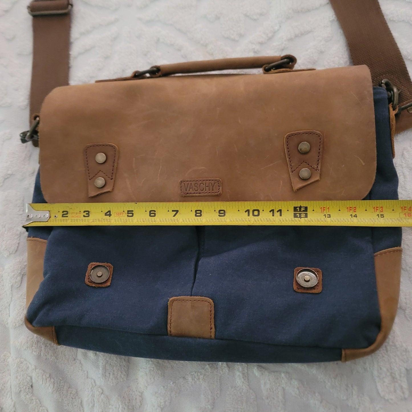Vaschy Leather Canvas Messenger Laptop Bag Vintage Style Professional Satchel