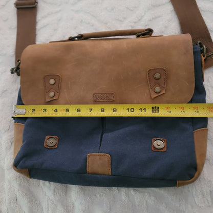 Vaschy Leather Canvas Messenger Laptop Bag Vintage Style Professional Satchel