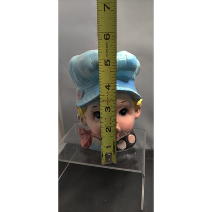 Vintage Blue Chef Hat Child Head Vase Planter Kitschy Ceramic EO Brody A-1541