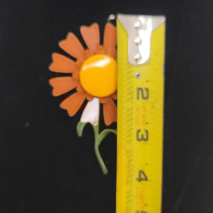Vintage Orange Yellow Enamel Daisy Flower Brooch Mid Century mod