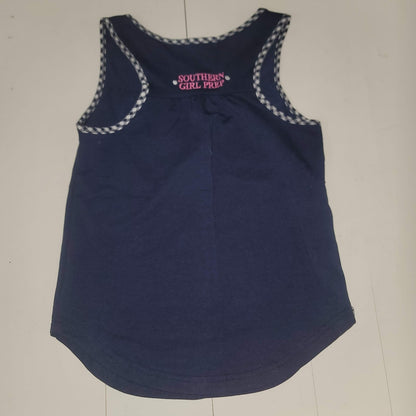 Southern Girl Prep NEW Sleeveless tank Shirt Cotton XL CASUAL dark blue plaid
