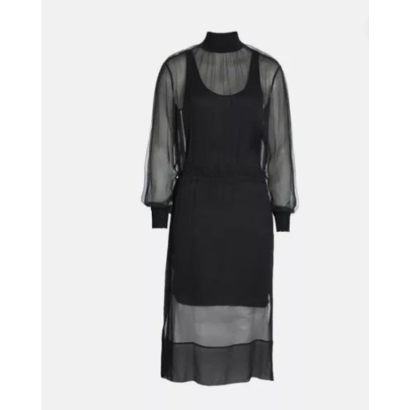 Rag & Bone Dinah Silk Shift Dress in Black Size SMALL 2pc Textured Tank Slip