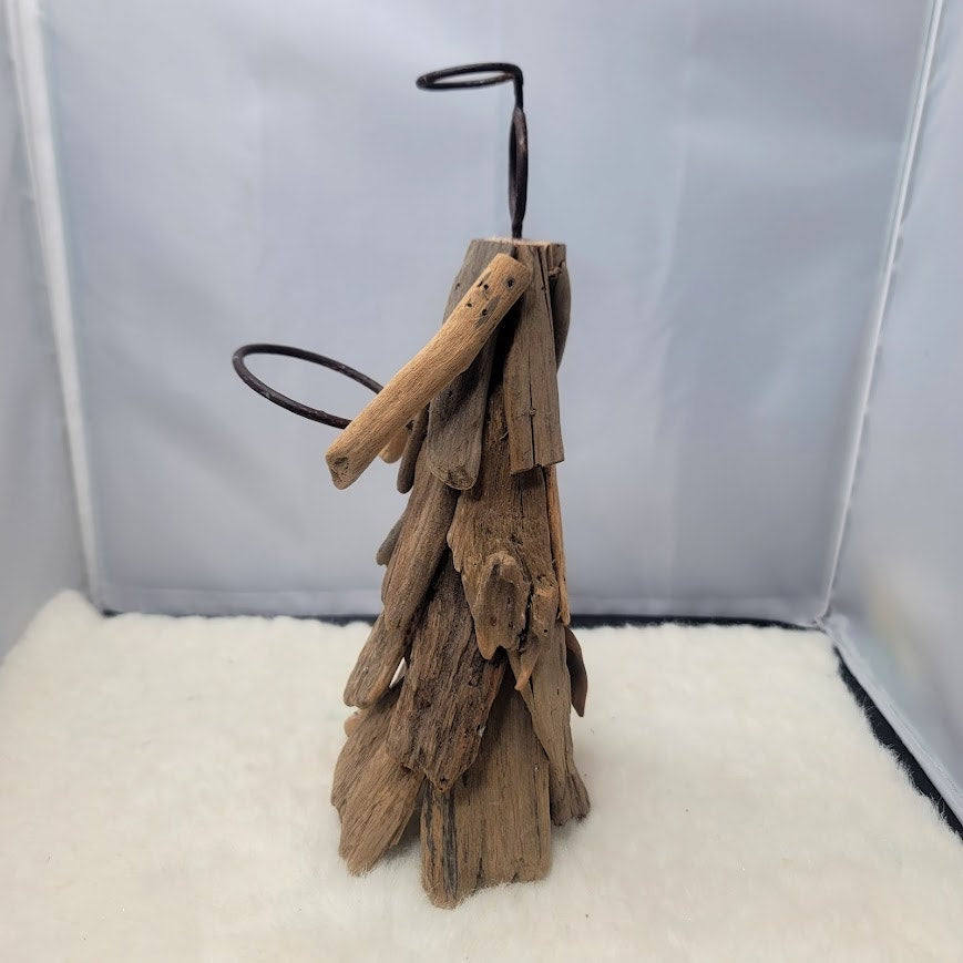 Artisan Coastal Driftwood Angel Candle Holder Vintage Beach Boho Heirloom