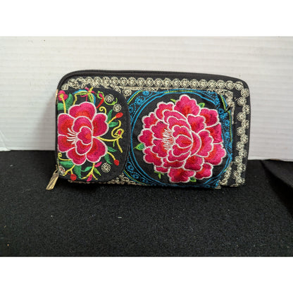 Vintage Boho Embroidered Floral Crossbody Wallet Phone Case Purse Bag Small
