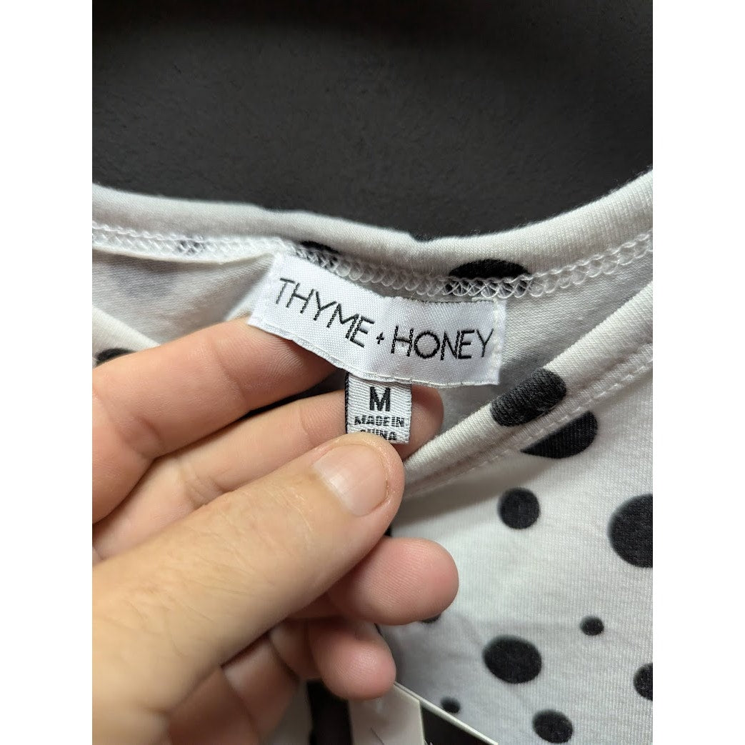 Thyme + Honey Women's White Polka Dot Reversible Tie-Hem Top NWT Size Medium