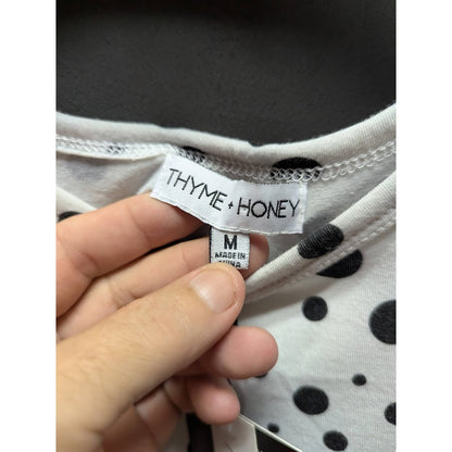 Thyme + Honey Women's White Polka Dot Reversible Tie-Hem Top NWT Size Medium