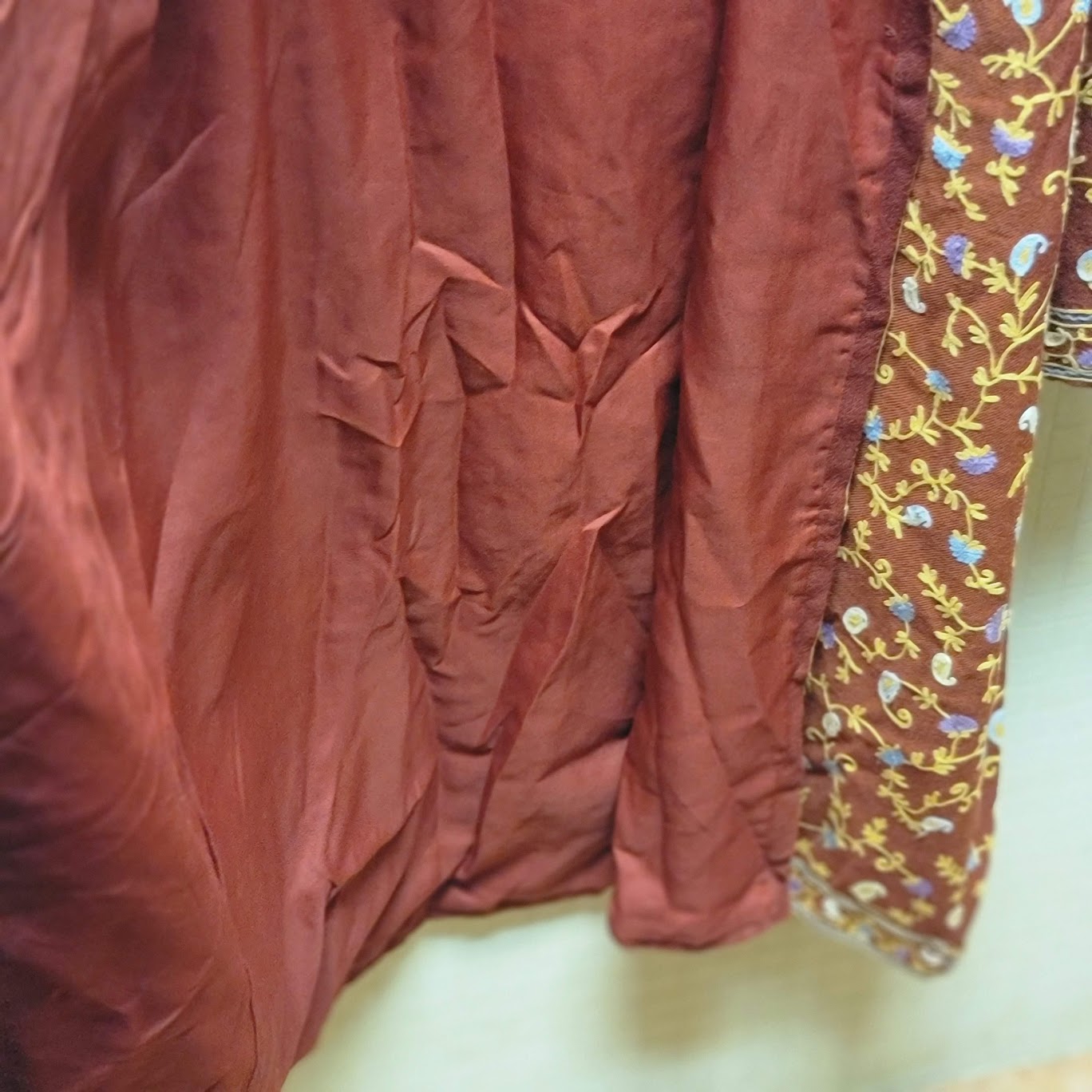 Burgundy Wine Long Duster Lined Embroidery Floral Paisley Coat Jacket XL/ 16