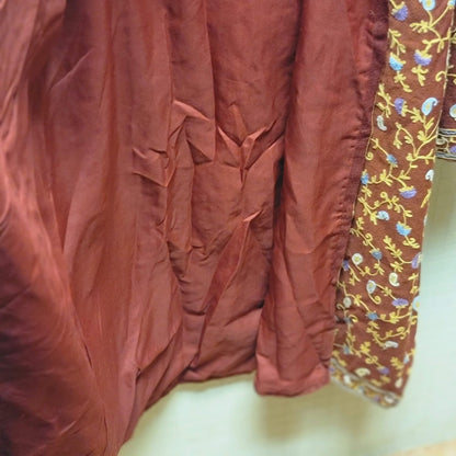 Burgundy Wine Long Duster Lined Embroidery Floral Paisley Coat Jacket XL/ 16