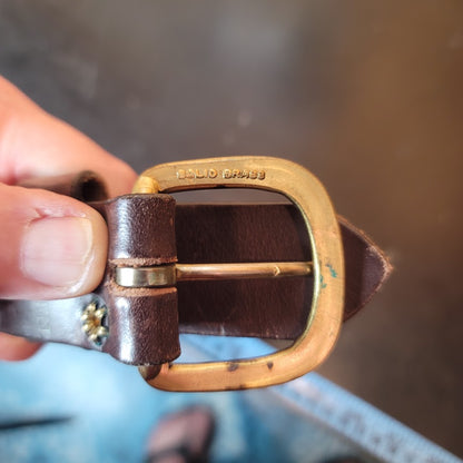 Kevin's Thomasville GA 38 Brass Winchester buckle Leather brown 1 1/2" Belt