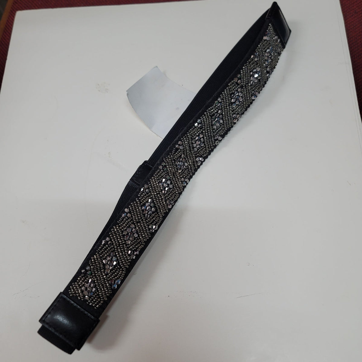 INC International Concepts Sequin Beaded Stretchy Belt PEWTER Large