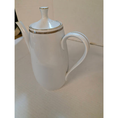 Vintage St Regis Fine China Coffee Pot White Porcelain Platinum Trim Mid-Century