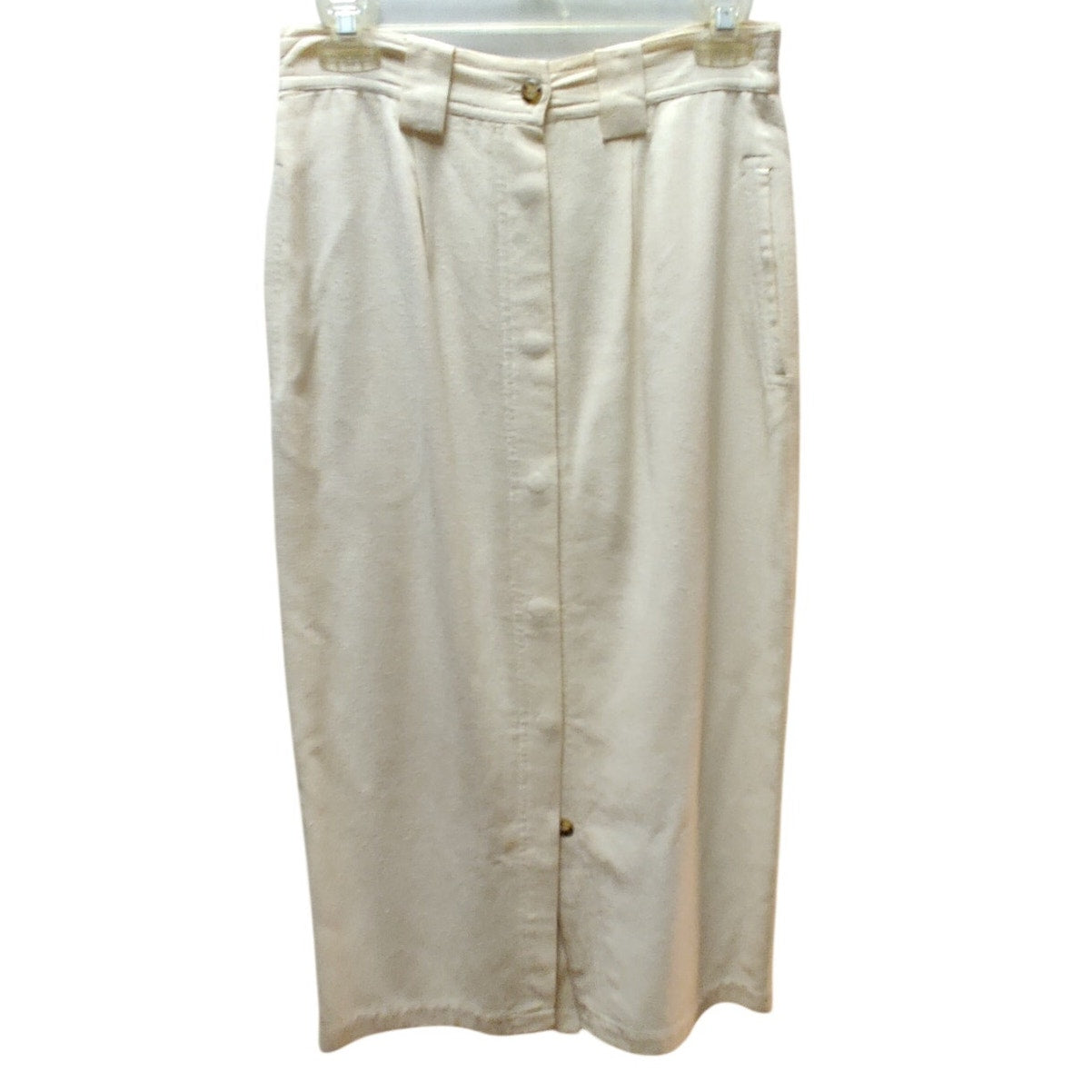 New York Studio Vintage 100% Silk Cream Midi Pencil Skirt Button Pockets Small