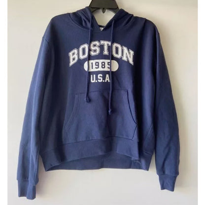 BP women's Boston USA graphic navy blue pouch pocket pullover hoodie MEDIUM