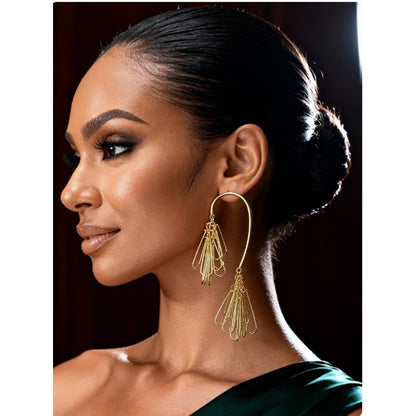 Modernist Gold Wire Cage Tassel Earrings Large Statement Runway Glamour