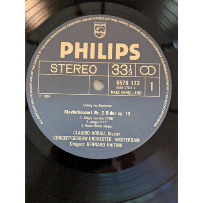 Vintage Beethoven Piano Concerto No. 2 Claudio Arrau Philips 6570 173 Stereo LP
