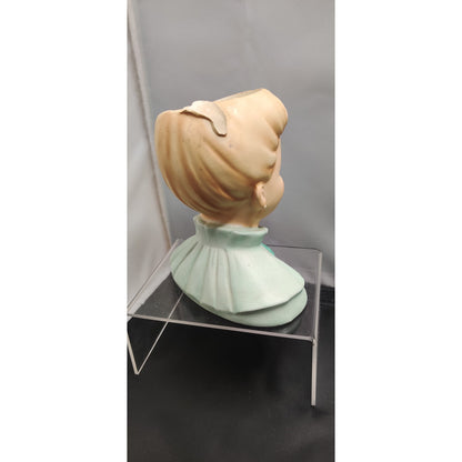 Vintage 1950s Damaged Napco Blonde Lady Head Vase Planter Green Dress Kitsch