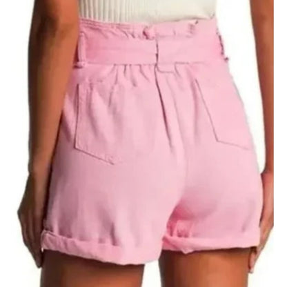 NWT Elodie High Waist Paperbag Shorts with Tie Belt 100% Cotton in Pink Sz Large