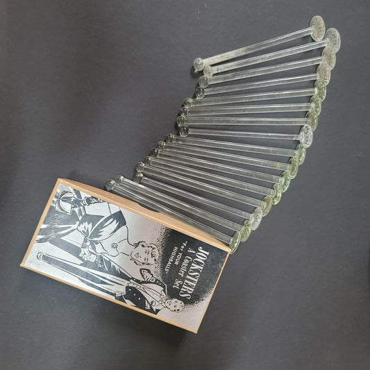 Jocksters 16 Vintage glass highball stirstick  jockstrap box swizzle stir stick