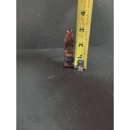 Vintage Handcrafted Wooden Totem Pole Miniature Figurine Made 3" Alaska Souvenir