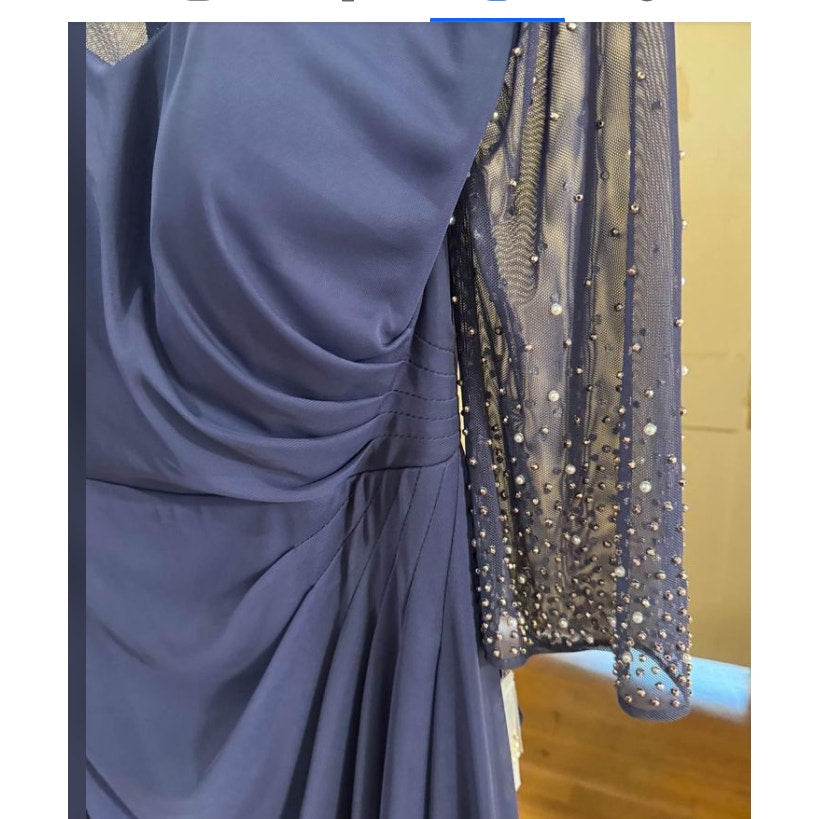 ALEX evenings Size 14W Wedgewood Blue Formal pearl sleeves 3/4 Sleeve NEW