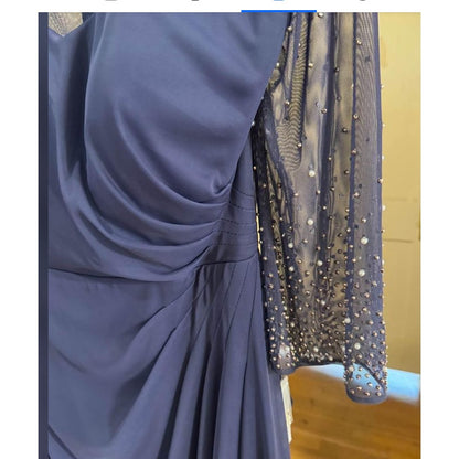 ALEX evenings Size 14W Wedgewood Blue Formal pearl sleeves 3/4 Sleeve NEW