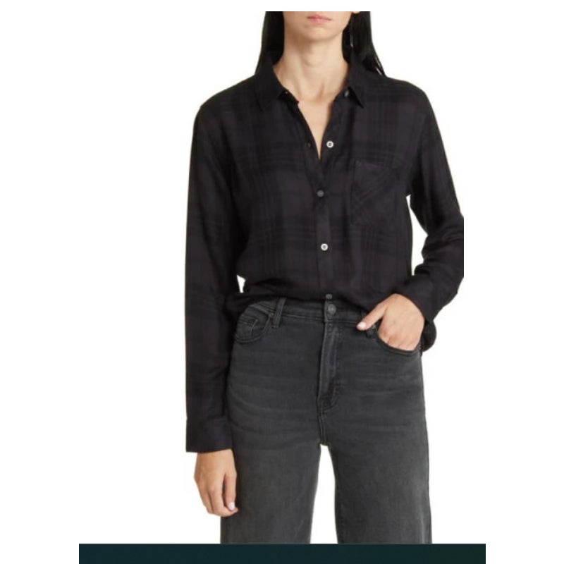 Rails Hunter Plaid Button-Up Shirt Onyx Jet Size Medium Casual Long Sleeve NEW