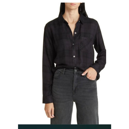 Rails Hunter Plaid Button-Up Shirt Onyx Jet Size Medium Casual Long Sleeve NEW