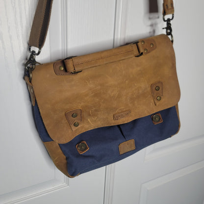 Vaschy Leather Canvas Messenger Laptop Bag Vintage Style Professional Satchel
