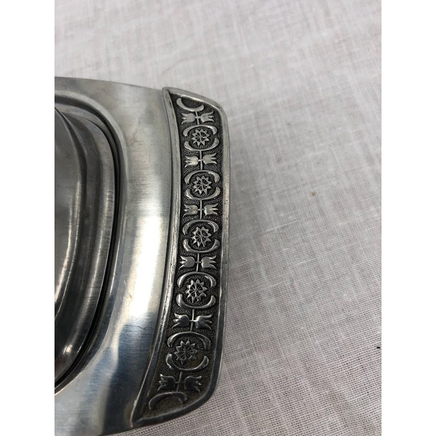 Vintage Mid Century Modern Butter Dish Silver Metal Stainless Steel Japan Retro