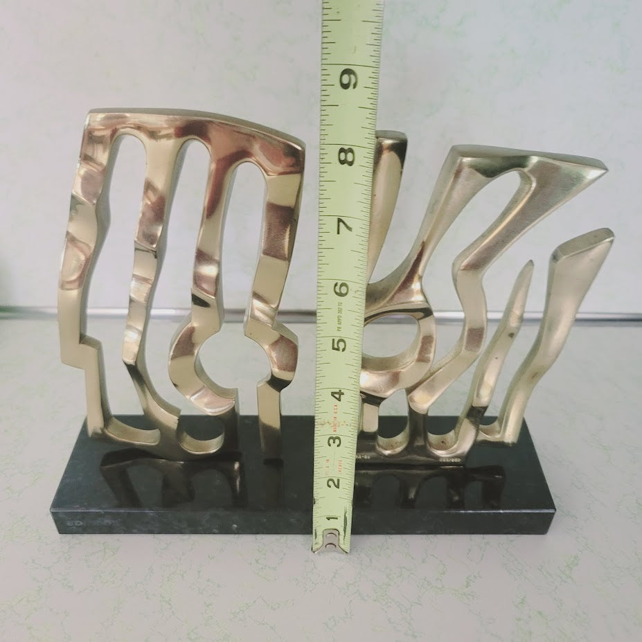 Brutalist Laranjeira Santos 1994 Bronze Abstract Sculpture on Marble Base Signed