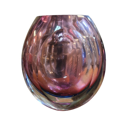 Fifth Avenue Crystal Sommerso Art Glass Vase purple gradation blue Heavy 7"