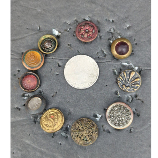 LOT of 10 Antique Vintage Victorian Brass Mixed Materials Buttons ESTATE FIND