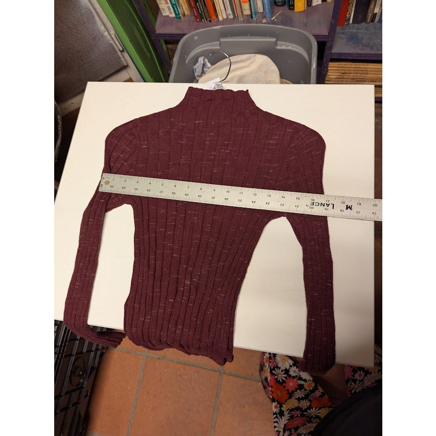 Topshop size Small 4-6 Burgundy Mock Neck Long Sleeve Ribbed sweater