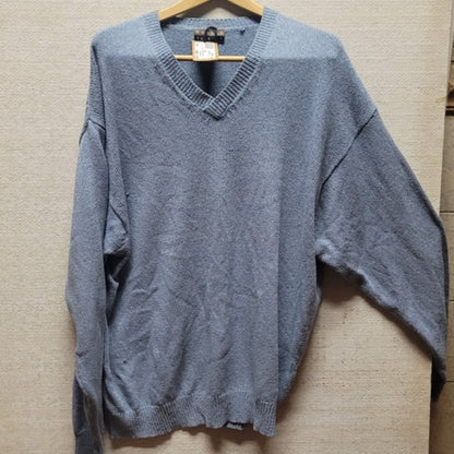 Robert Talbott Size Large Blue Sweater Silk Cotton Blend Mens VNeck Long Sleeve