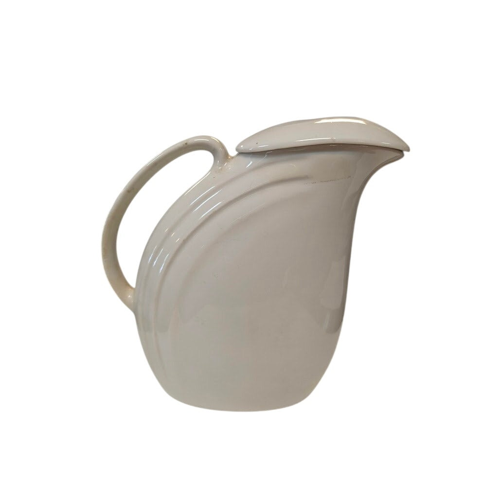 Vintage Hall China Cream Art Deco Pottery Water Pitcher with Lip Lid Zephyr 2340